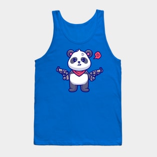 Cute Angry Panda Bandit Holding Gun Pistol Cartoon Tank Top